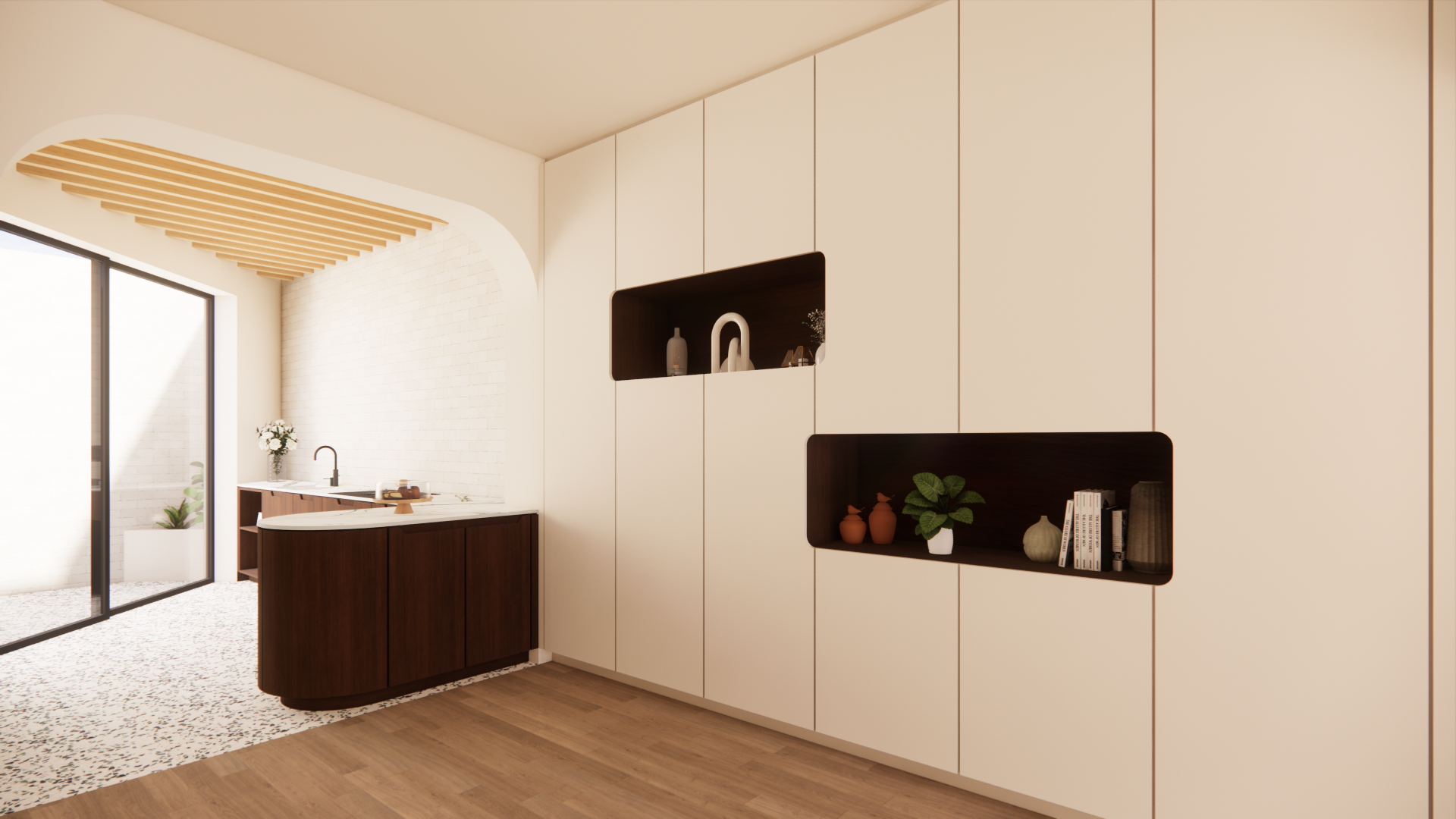 Stage — maatwerkwand met geïntegreerd bureau