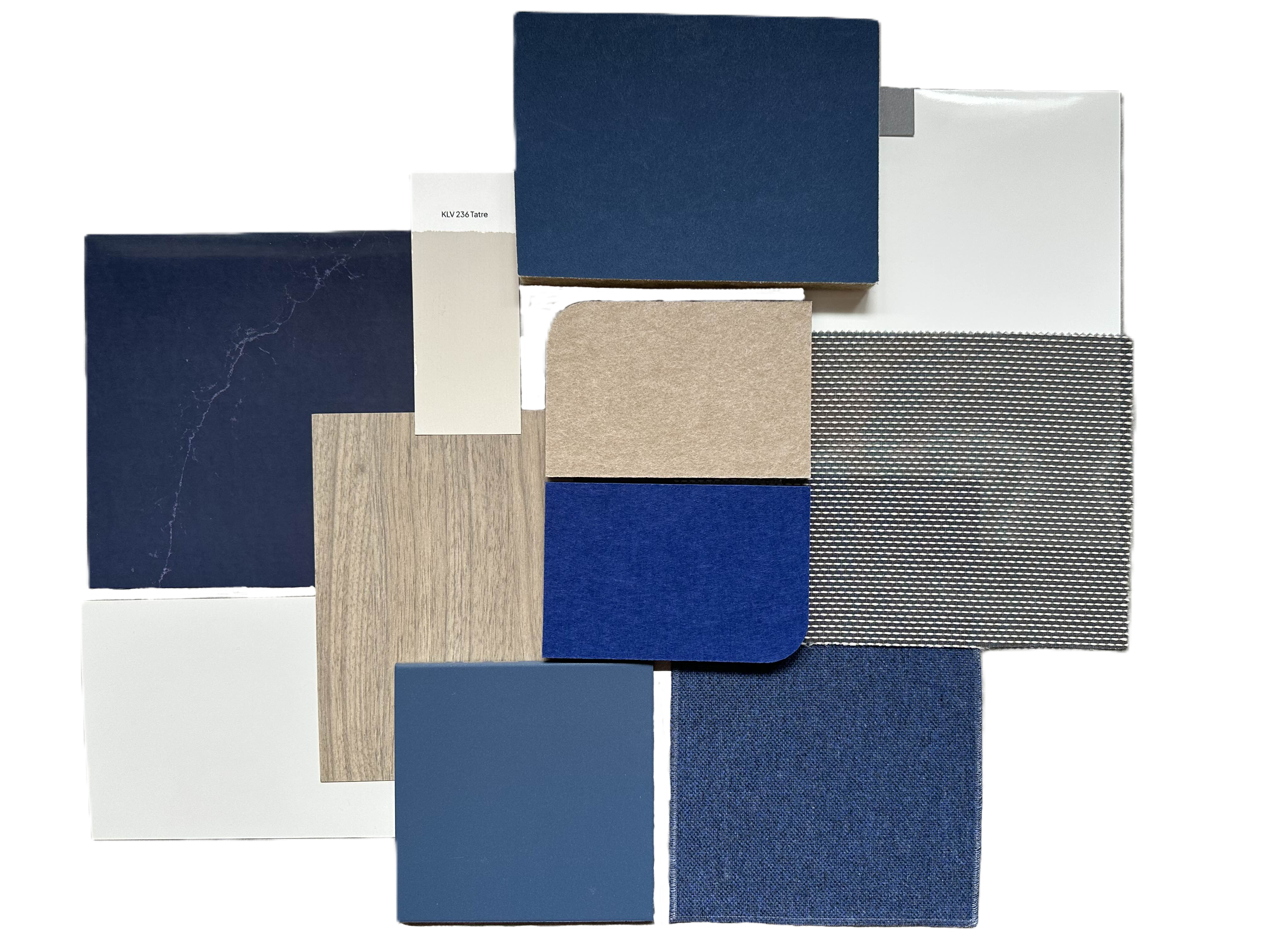 Materiaalbord voor The Digital Guild met berkenhout, rode baksteen en staal
